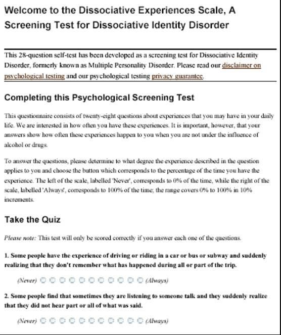 Dissociative Experiences Scale.