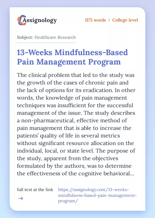 13-Weeks Mindfulness-Based Pain Management Program - Essay Preview