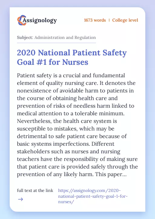 2020 National Patient Safety Goal #1 for Nurses - Essay Preview