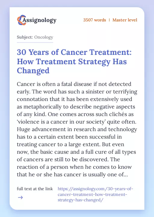 30 Years of Cancer Treatment: How Treatment Strategy Has Changed - Essay Preview