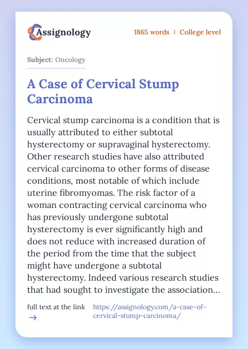 A Case of Cervical Stump Carcinoma - Essay Preview