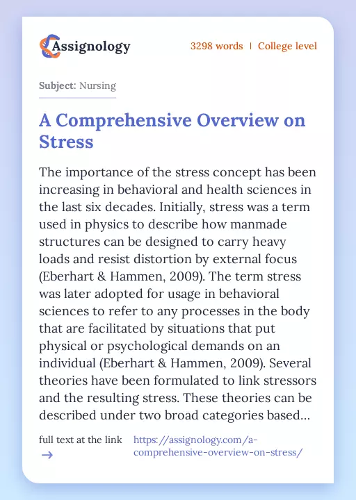 A Comprehensive Overview on Stress - Essay Preview