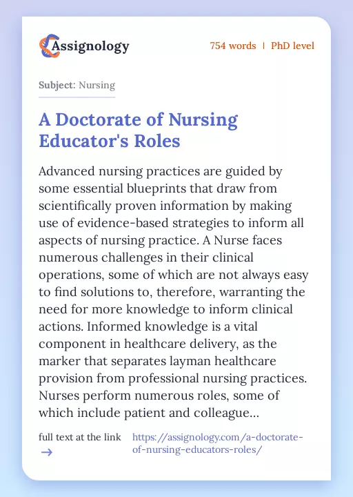 A Doctorate of Nursing Educator's Roles - Essay Preview