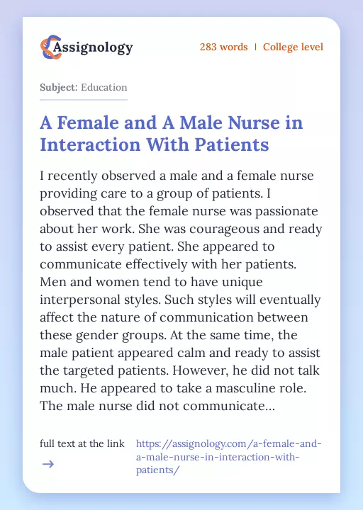 A Female and A Male Nurse in Interaction With Patients - Essay Preview
