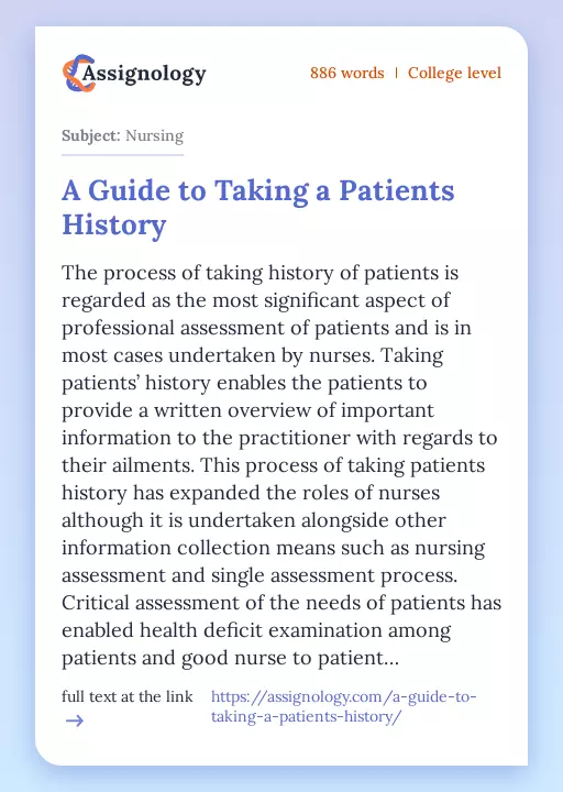A Guide to Taking a Patients History - Essay Preview