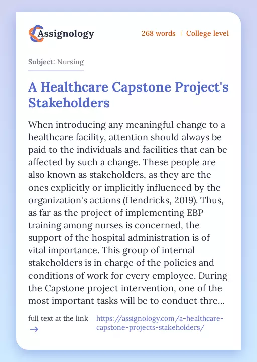A Healthcare Capstone Project's Stakeholders - Essay Preview