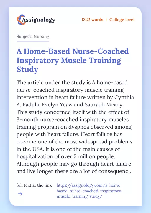 A Home-Based Nurse-Coached Inspiratory Muscle Training Study - Essay Preview