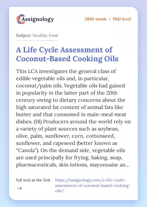 A Life Cycle Assessment of Coconut-Based Cooking Oils - Essay Preview