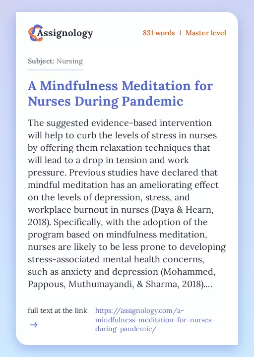 A Mindfulness Meditation for Nurses During Pandemic - Essay Preview
