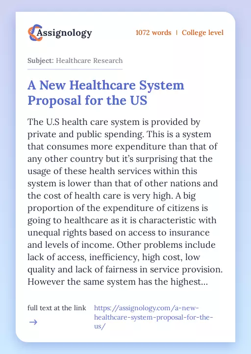 A New Healthcare System Proposal for the US - Essay Preview