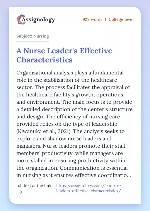 A Nurse Leader's Effective Characteristics - Essay Preview