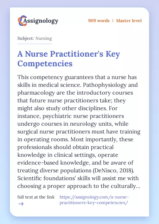 A Nurse Practitioner's Key Competencies - Essay Preview
