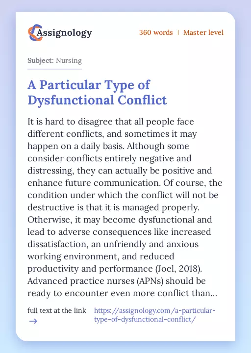 A Particular Type of Dysfunctional Conflict - Essay Preview