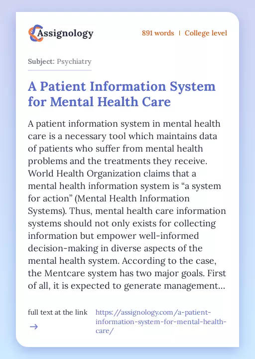 A Patient Information System for Mental Health Care - Essay Preview