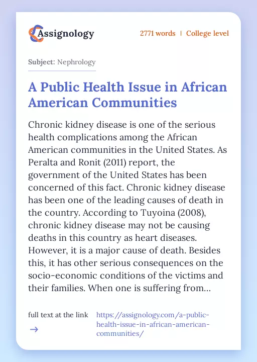 A Public Health Issue in African American Communities - Essay Preview