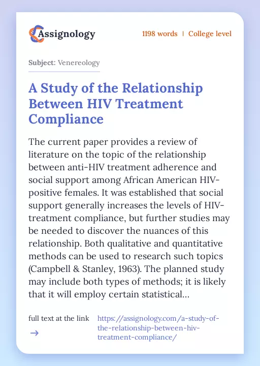 A Study of the Relationship Between HIV Treatment Compliance - Essay Preview