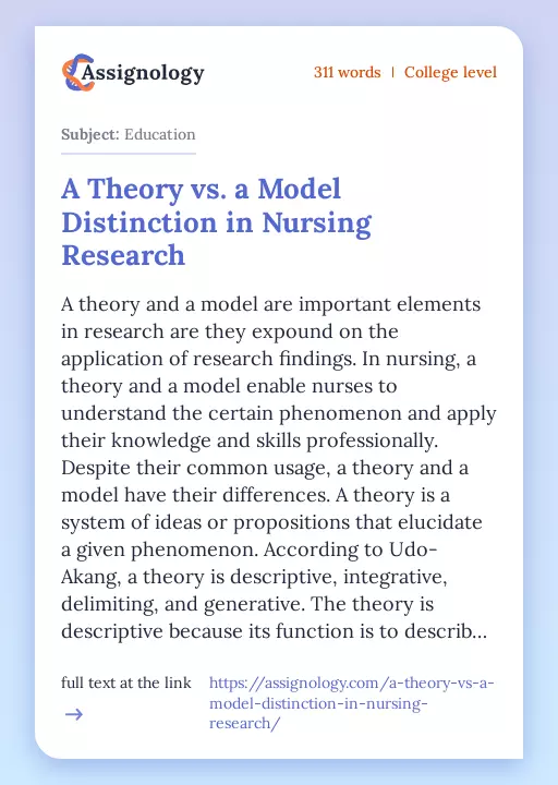 A Theory vs. a Model Distinction in Nursing Research - Essay Preview