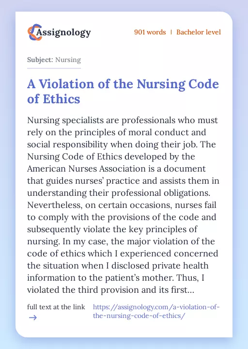 A Violation of the Nursing Code of Ethics - Essay Preview