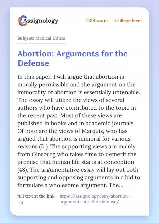 Abortion: Arguments for the Defense - Essay Preview
