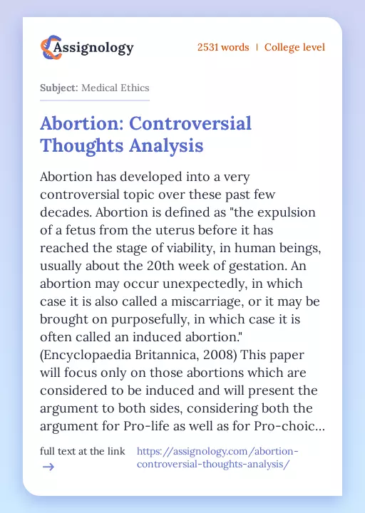 Abortion: Controversial Thoughts Analysis - Essay Preview
