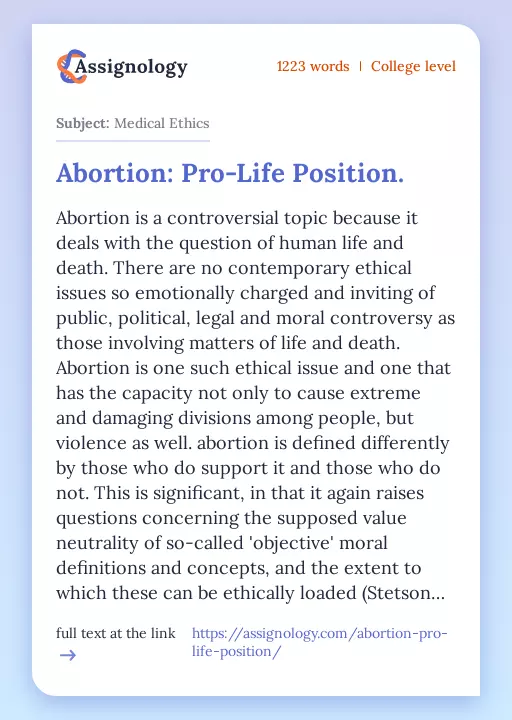 Abortion: Pro-Life Position. - Essay Preview