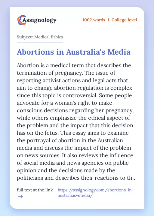 Abortions in Australia's Media - Essay Preview