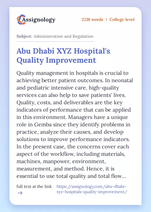 Abu Dhabi XYZ Hospital's Quality Improvement - Essay Preview