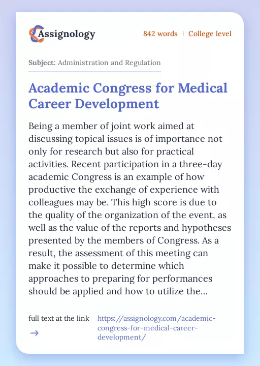 Academic Congress for Medical Career Development - Essay Preview