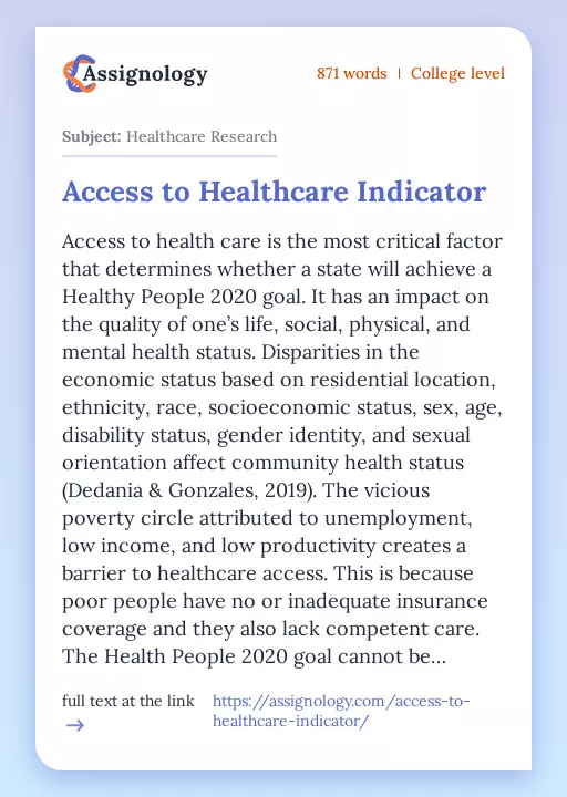 Access to Healthcare Indicator - Essay Preview