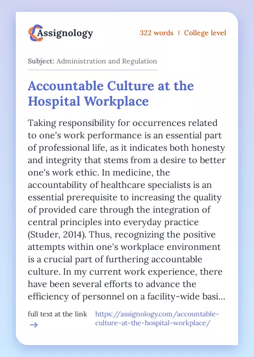 Accountable Culture at the Hospital Workplace - Essay Preview