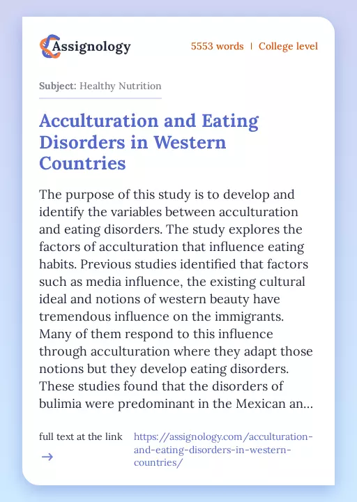 Acculturation and Eating Disorders in Western Countries - Essay Preview