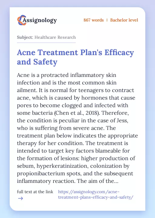 Acne Treatment Plan's Efficacy and Safety - Essay Preview