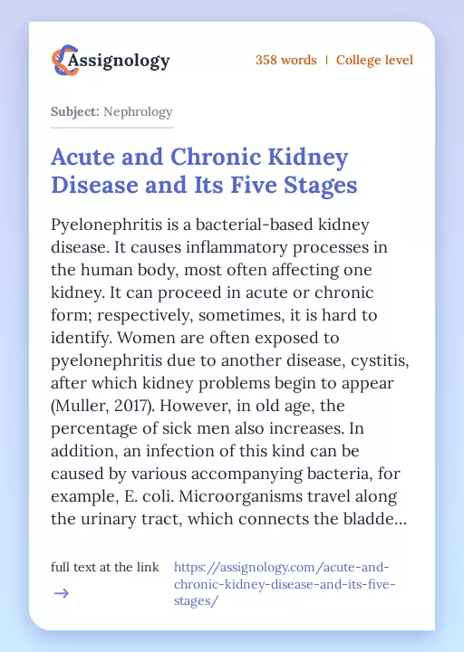 Acute and Chronic Kidney Disease and Its Five Stages - Essay Preview