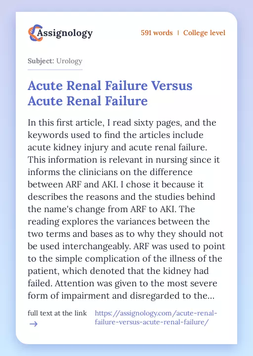 Acute Renal Failure Versus Acute Renal Failure - Essay Preview