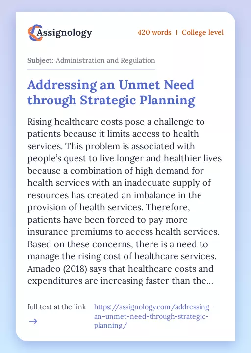 Addressing an Unmet Need through Strategic Planning - Essay Preview