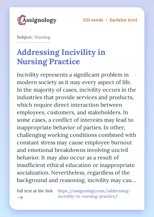 Addressing Incivility in Nursing Practice - Essay Preview