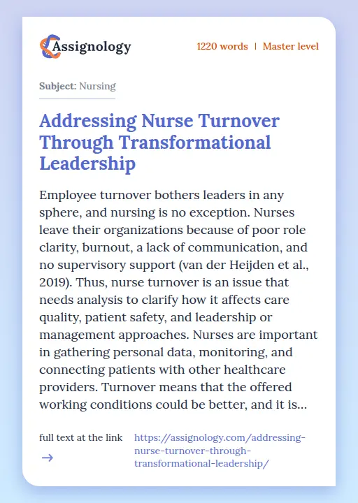 Addressing Nurse Turnover Through Transformational Leadership - Essay Preview