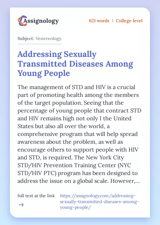 Addressing Sexually Transmitted Diseases Among Young People - Essay Preview
