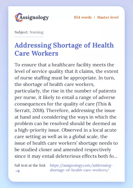 Addressing Shortage of Health Care Workers - Essay Preview