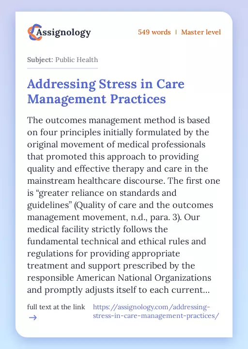 Addressing Stress in Care Management Practices - Essay Preview
