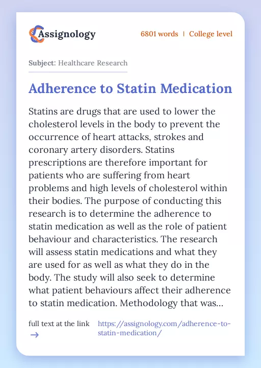 Adherence to Statin Medication - Essay Preview