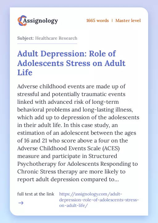 Adult Depression: Role of Adolescents Stress on Adult Life - Essay Preview