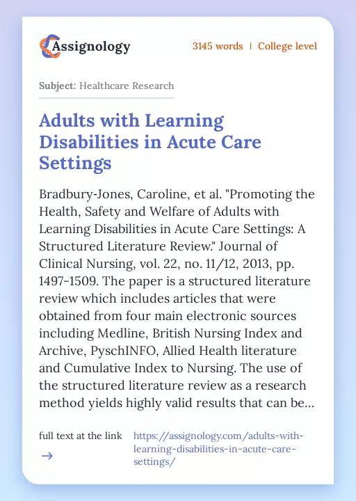 Adults with Learning Disabilities in Acute Care Settings - Essay Preview