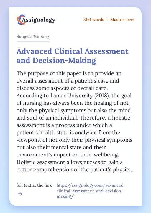 Advanced Clinical Assessment and Decision-Making - Essay Preview
