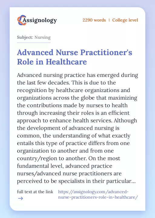 Advanced Nurse Practitioner's Role in Healthcare - Essay Preview