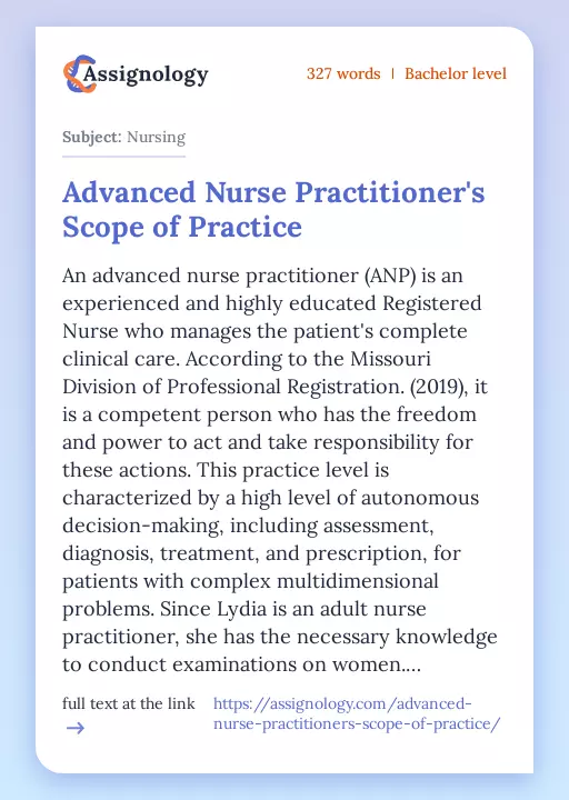 Advanced Nurse Practitioner's Scope of Practice - Essay Preview