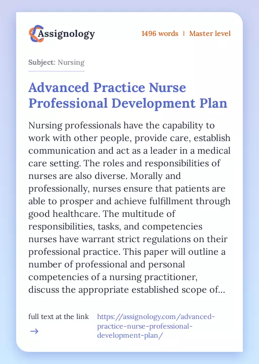 Advanced Practice Nurse Professional Development Plan - Essay Preview