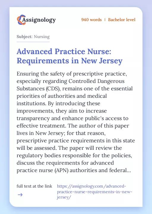 Advanced Practice Nurse: Requirements in New Jersey - Essay Preview