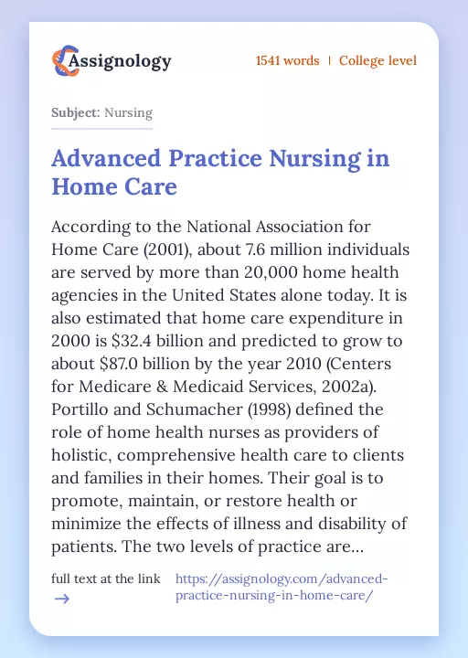 Advanced Practice Nursing in Home Care - Essay Preview