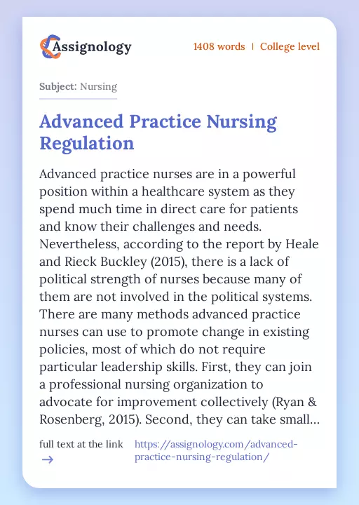 Advanced Practice Nursing Regulation - Essay Preview